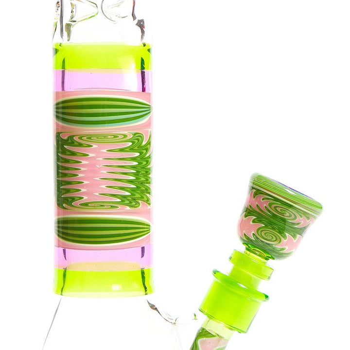 Illadelph Glass Worked Medium Beaker Watermelon — watermelon worked medium beaker detail view
