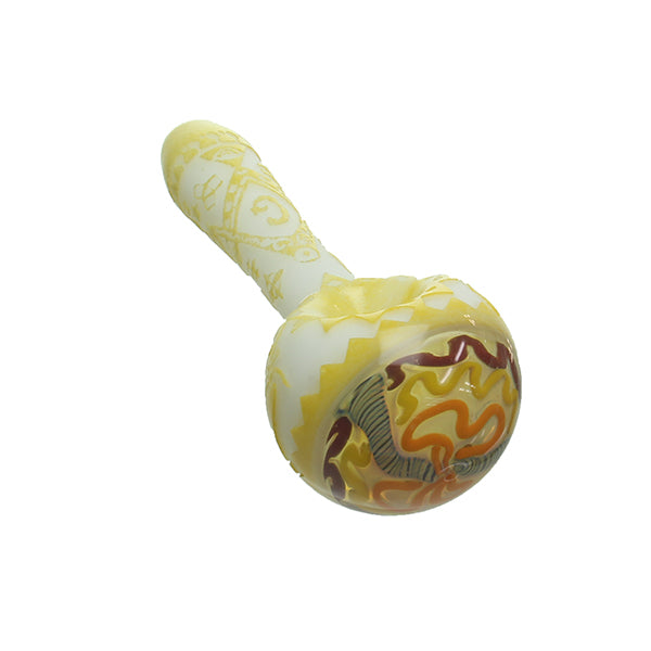 Liberty 503 - Deep Sandblasted Yellow/White Hand Pipe - Free Mason