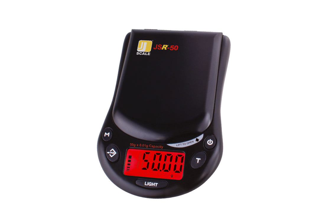 J Scale JSR50 digital pocket scale — compact 50g capacity with 0.001g precision for herbs and jewelry
