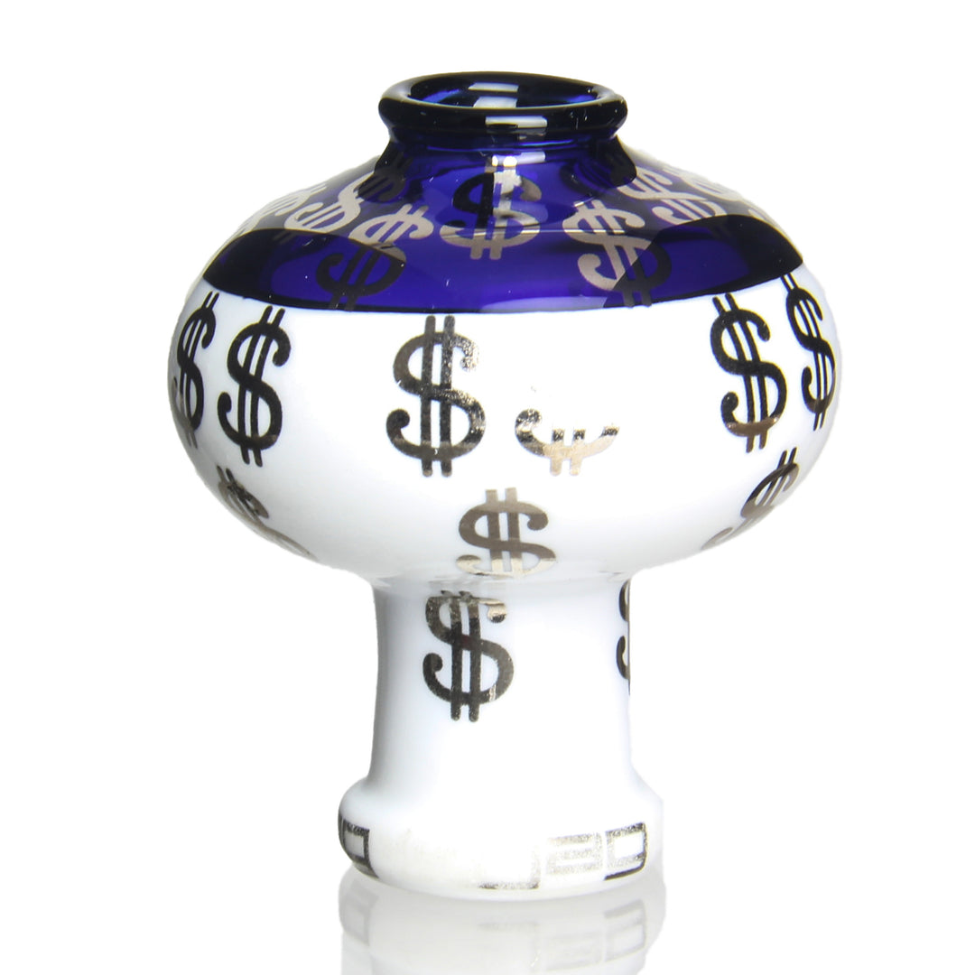 JAG 14mm Art Deco Dome Cash Blue — heady glass slide dome with art deco cash bill design in blue colorway