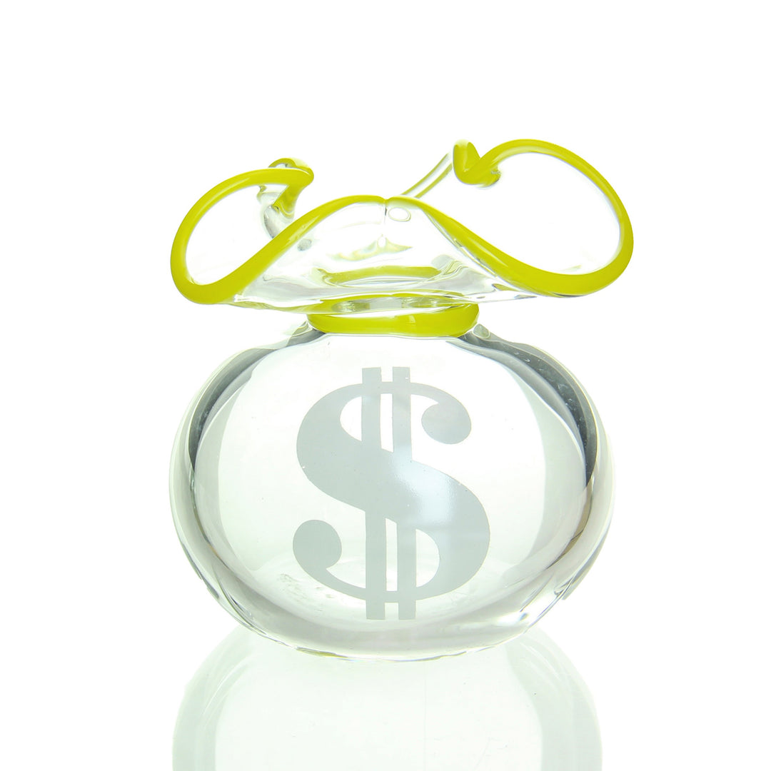 JAG Money Bag Pearl Bank Clear — heady glass terp pearl storage bank shaped like a money bag in clear