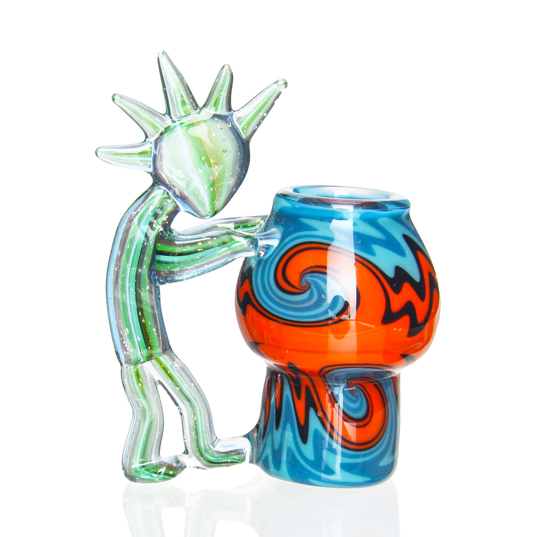 Jason Live Free Gordon 14mm Kokopelli Dome Light Blue and Orange — handblown 14mm Kokopelli dome carb cap in light blue and orange