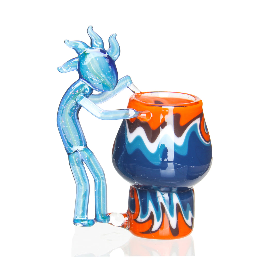 Jason Live Free Gordon 14mm Kokopelli Dome Orange and Dark Blue — handblown 14mm Kokopelli dome carb cap in orange and dark blue