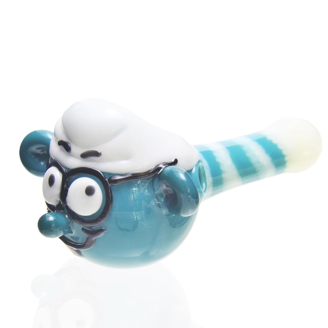 Jedi Glassworks Brainy Smurf Spoon Pipe — heady glass spoon pipe with Brainy Smurf character sculpting