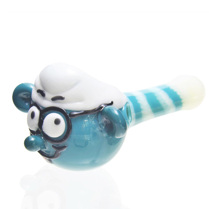 Jedi Glassworks Brainy Smurf Spoon Pipe — heady glass spoon pipe with Brainy Smurf character sculpting