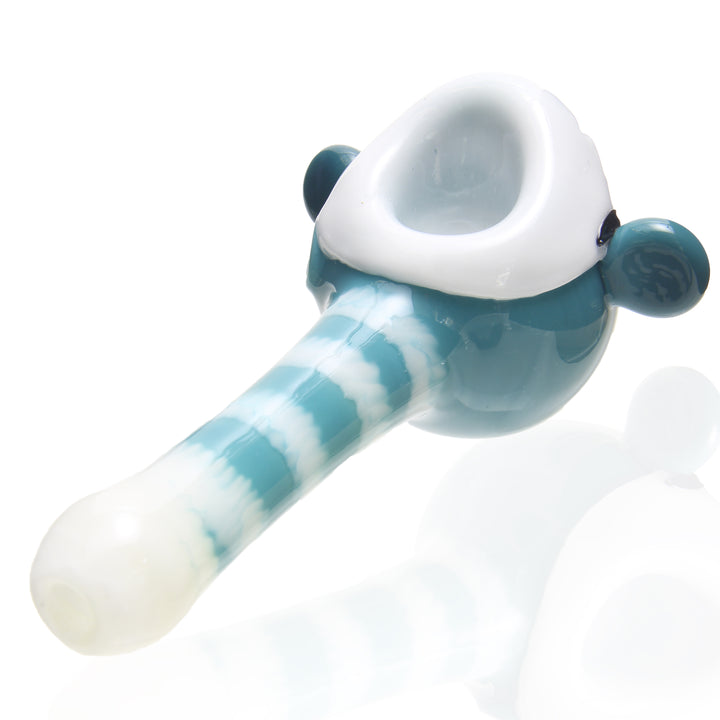 Jedi Glassworks Brainy Smurf Spoon Pipe — Brainy Smurf themed glass spoon pipe shown from alternate angle