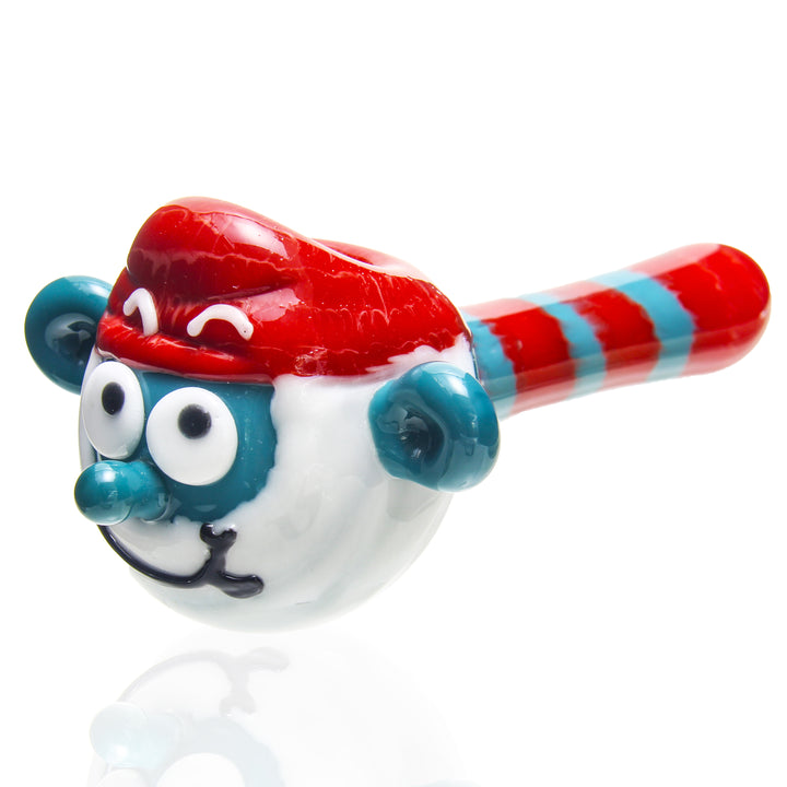 Jedi Glassworks Poppa Smurf Spoon Pipe — heady glass spoon pipe with Poppa Smurf character mushroom sculpting