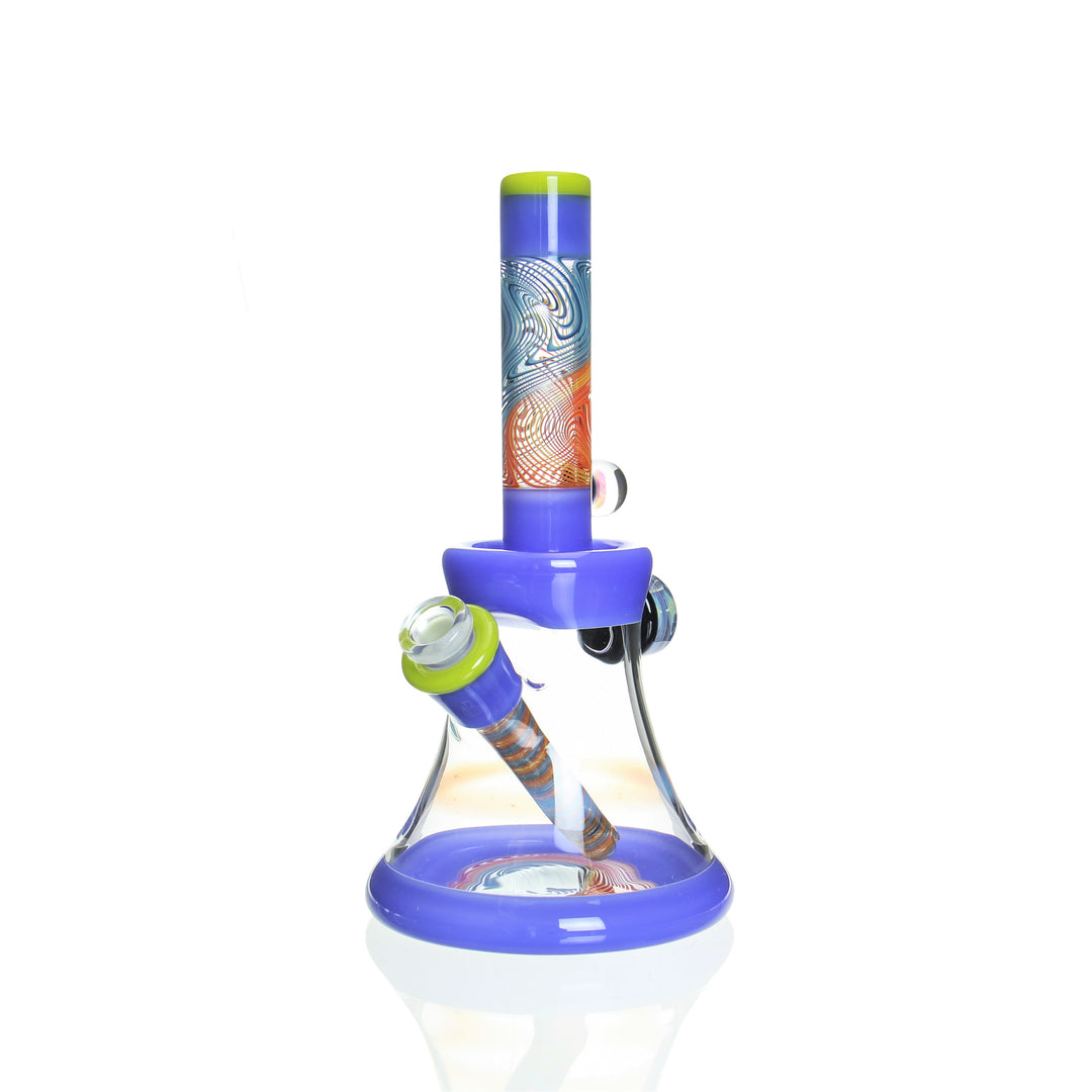 JT Glass 8in Mini Beaker Grateful Blue — worked mini beaker bong in grateful blue colorway, hero shot