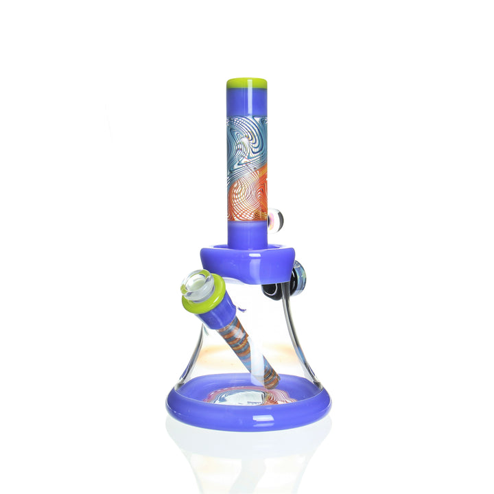 JT Glass 8in Mini Beaker Grateful Blue — worked mini beaker bong in grateful blue colorway, hero shot