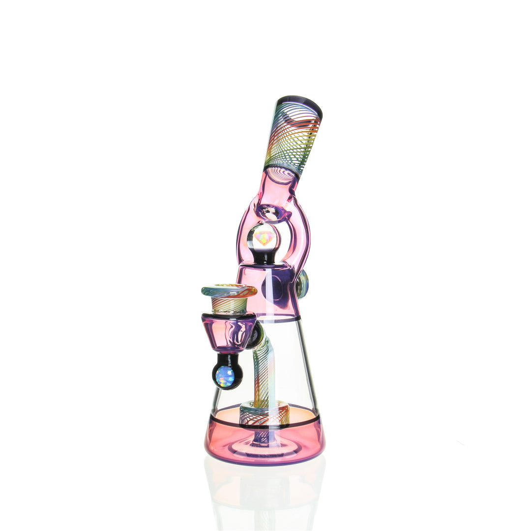JT Glass 8in Scope Beaker — worked beaker bong with built-in scope marble, hero shot