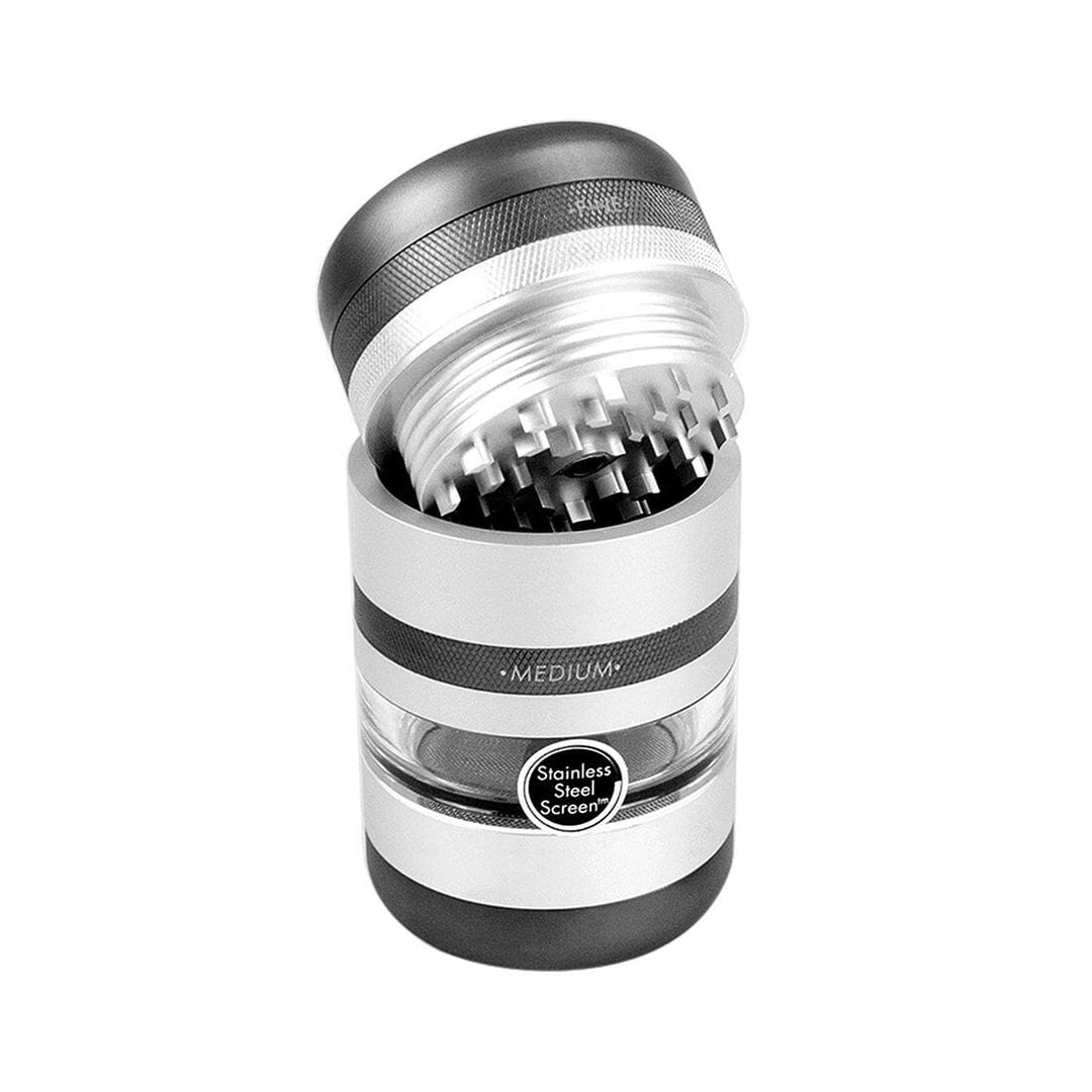 Ryot Kannastor GR8TR V2 Grinder Matte Silver Gunmetal teeth detail