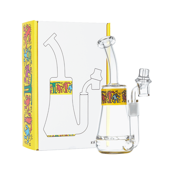 Keith Haring Glass Concentrate Rig Multi Yellow left view