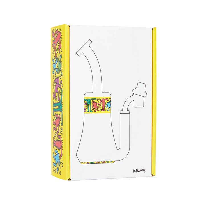 Keith Haring Glass Concentrate Rig Multi Yellow packaging left view