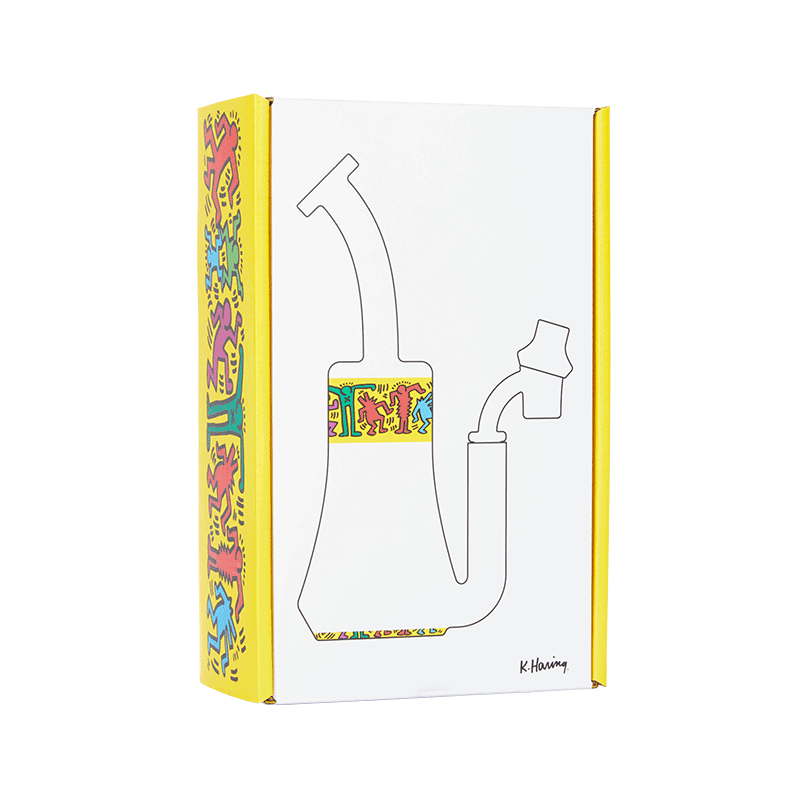 Keith Haring Glass Concentrate Rig Multi Yellow packaging left view