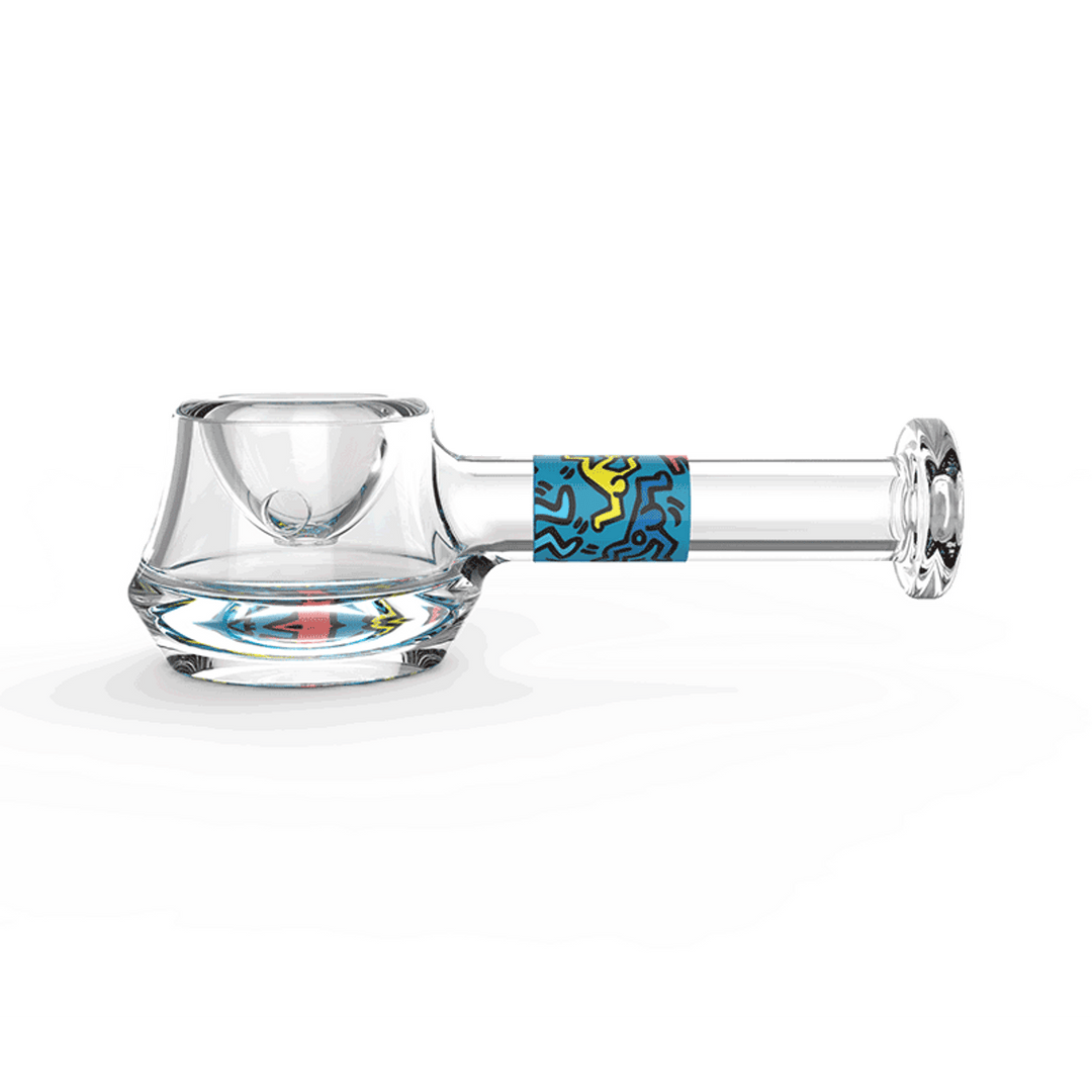 Keith Haring Glass Spoon Pipe Multi Blue — pop art spoon pipe with iconic Keith Haring artwork