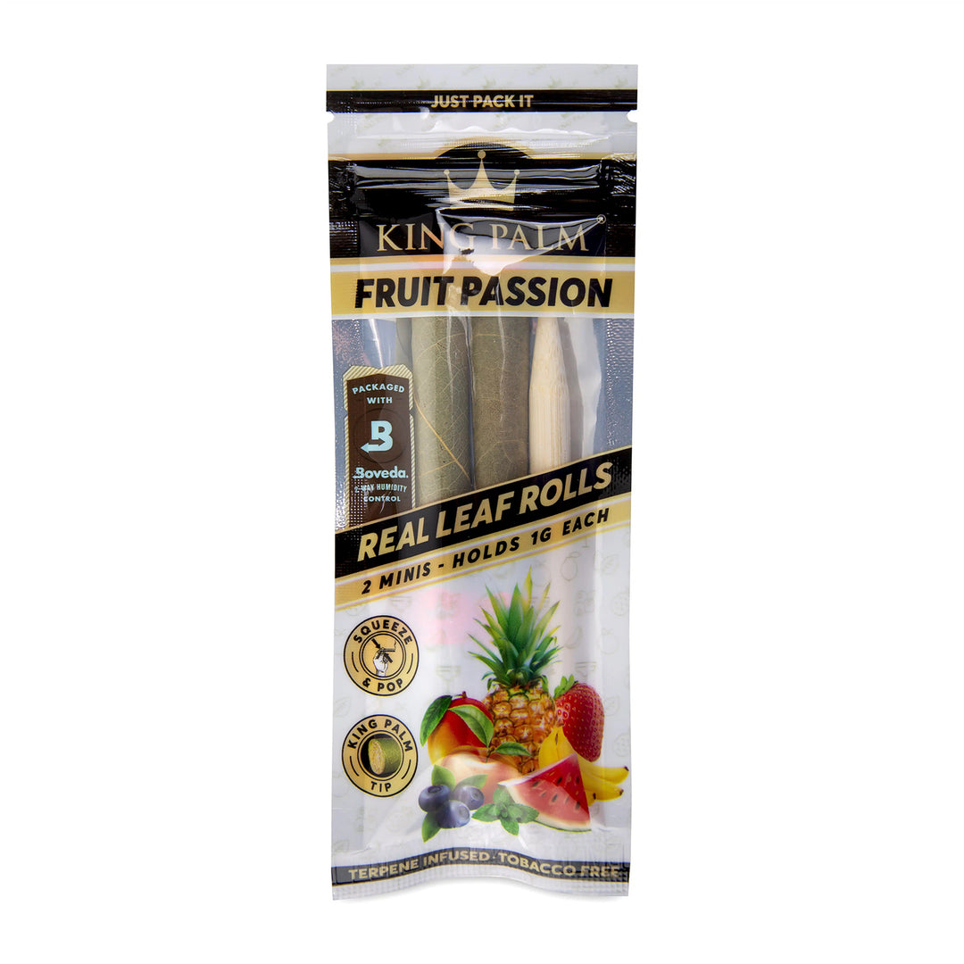 King Palm 2 Mini Rolls Fruit Passion — natural palm leaf pre-rolls, packaging detail