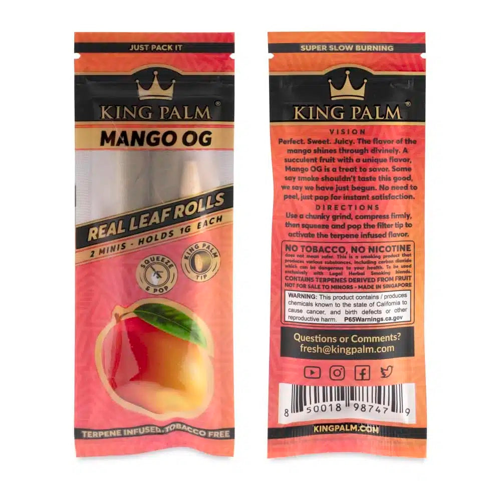King Palm 2 Mini Rolls Mango OG — natural palm leaf pre-rolls, rolls detail