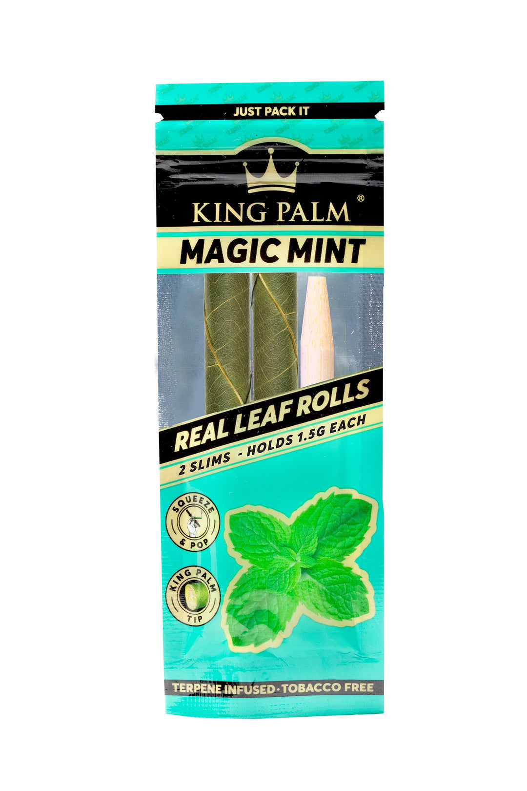 King Palm 2 Slim Rolls Magic Mint — natural palm leaf pre-rolls, hero shot