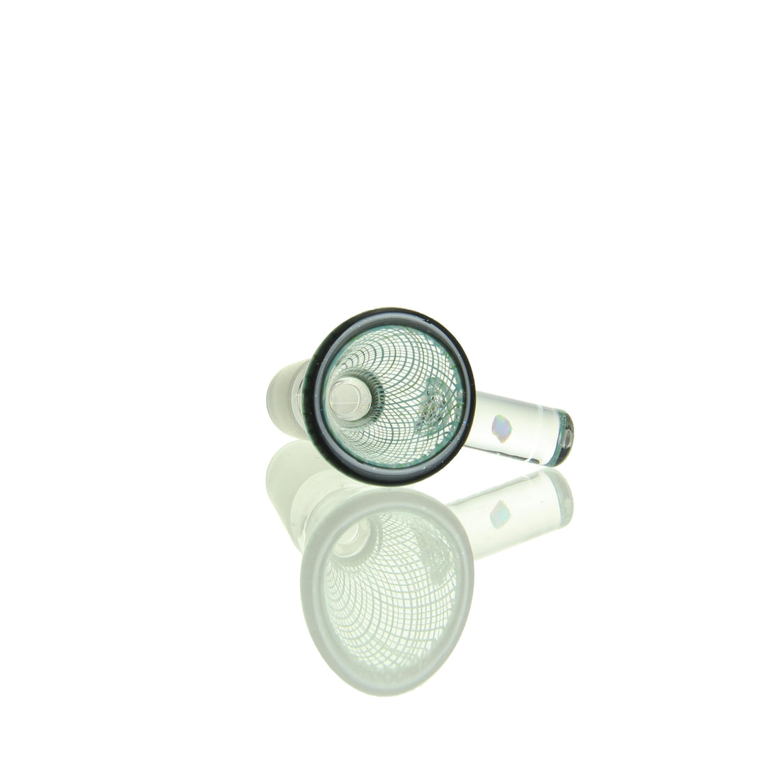 Korey Glass 14mm Male Reticello Slide Teal — teal reticello slide from alternate angle