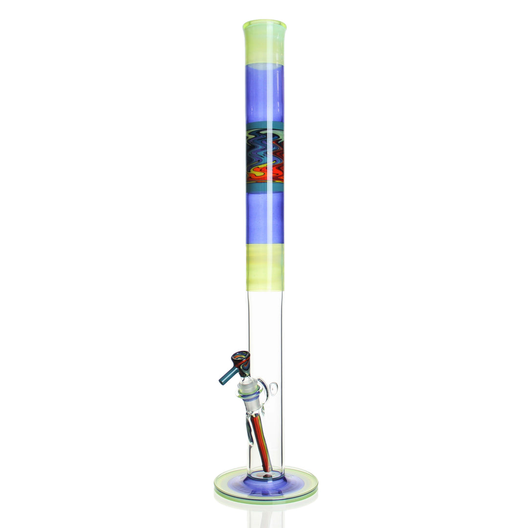 Korey Glass 23in Worked Straight Tube Opal Lime x Blue Satin x Agua Azul — 23in worked straight tube bong in Opal Lime, Blue Satin, Agua Azul