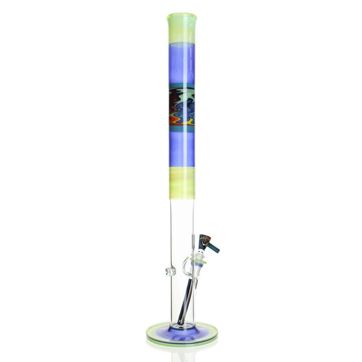Korey Glass 23in Worked Straight Tube Opal Lime x Blue Satin x Agua Azul — Opal Lime Blue Satin Agua Azul straight tube from alternate angle