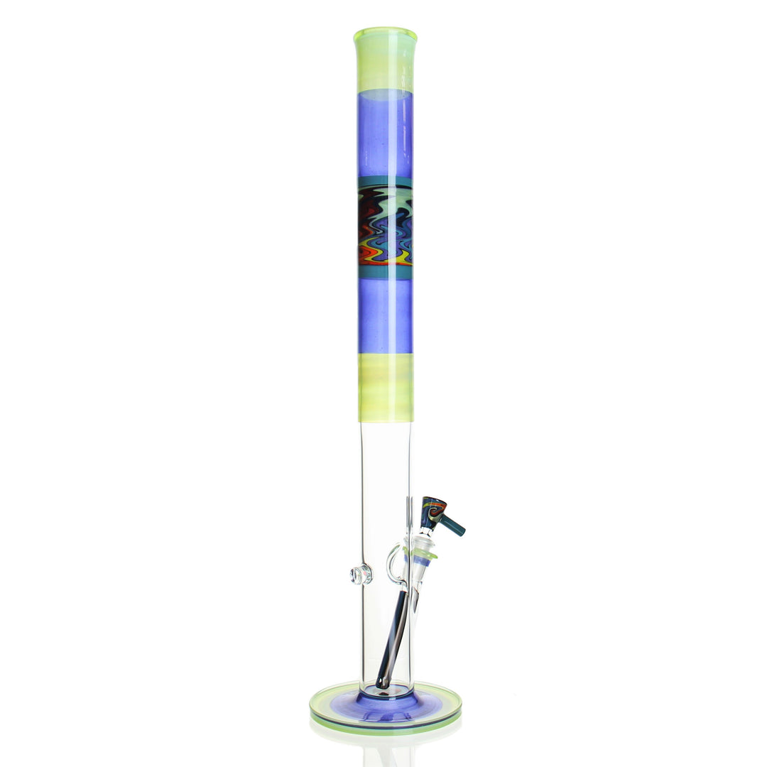 Korey Glass 23in Worked Straight Tube Opal Lime x Blue Satin x Agua Azul — Opal Lime Blue Satin Agua Azul straight tube from alternate angle