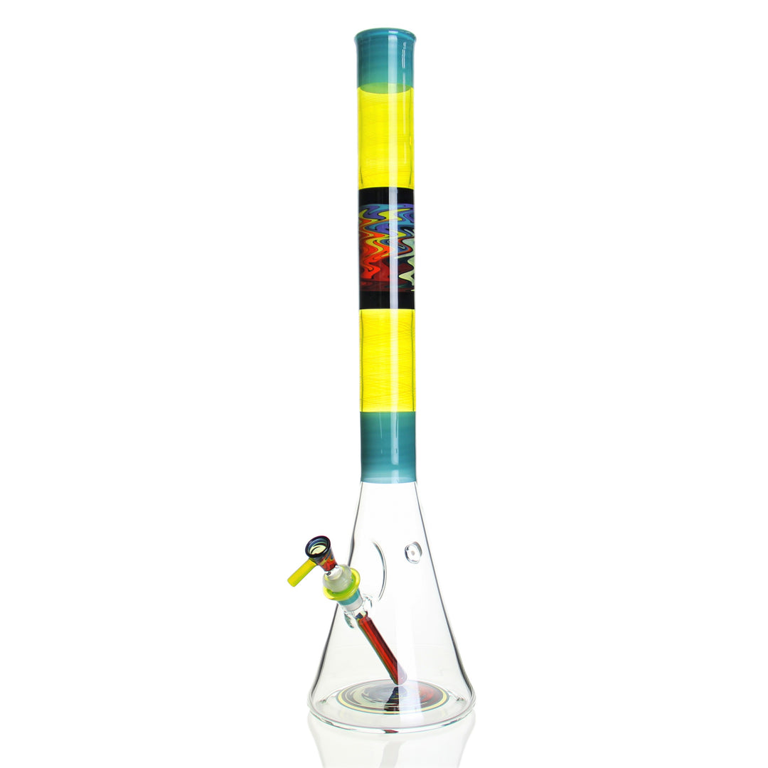 Korey Glass 23in Worked Beaker Agua Azul x Lemon Drop x Jet Black — 23in worked beaker bong in Agua Azul, Lemon Drop, and Jet Black