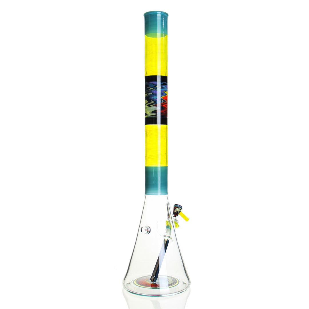 Korey Glass 23in Worked Beaker Agua Azul x Lemon Drop x Jet Black — Agua Azul Lemon Drop Jet Black worked beaker from alternate angle
