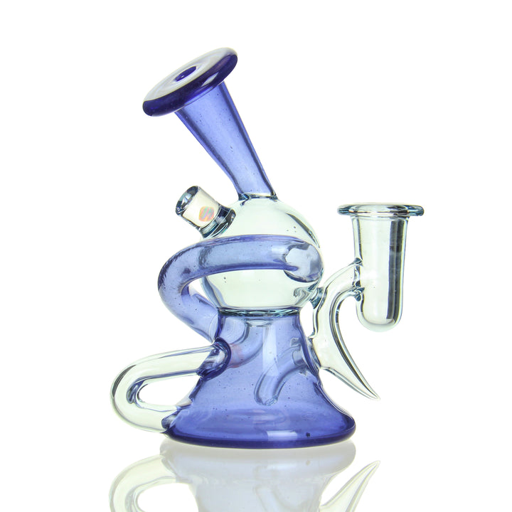 Korey Glass Two Tone Recycler Raindrop x Blue Satin — Raindrop Blue Satin two tone recycler from alternate angle