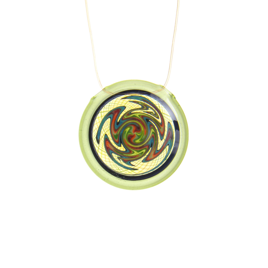 Korey Glass Worked Disc Pendant Opal Lime x Blue Satin x Jet Black — handblown worked disc pendant in Opal Lime, Blue Satin, Jet Black