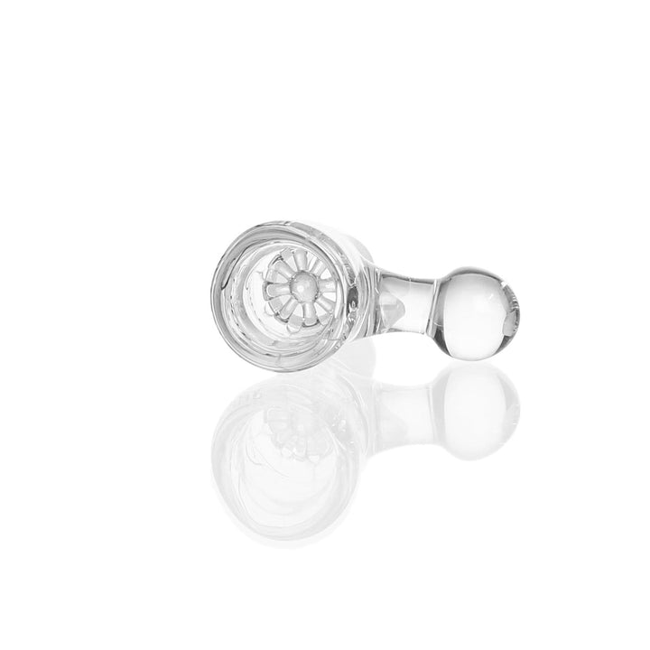 Leisure Glass 14mm Disc Screen Slide Clear — clear bowl slide with built-in disc screen, hero shot