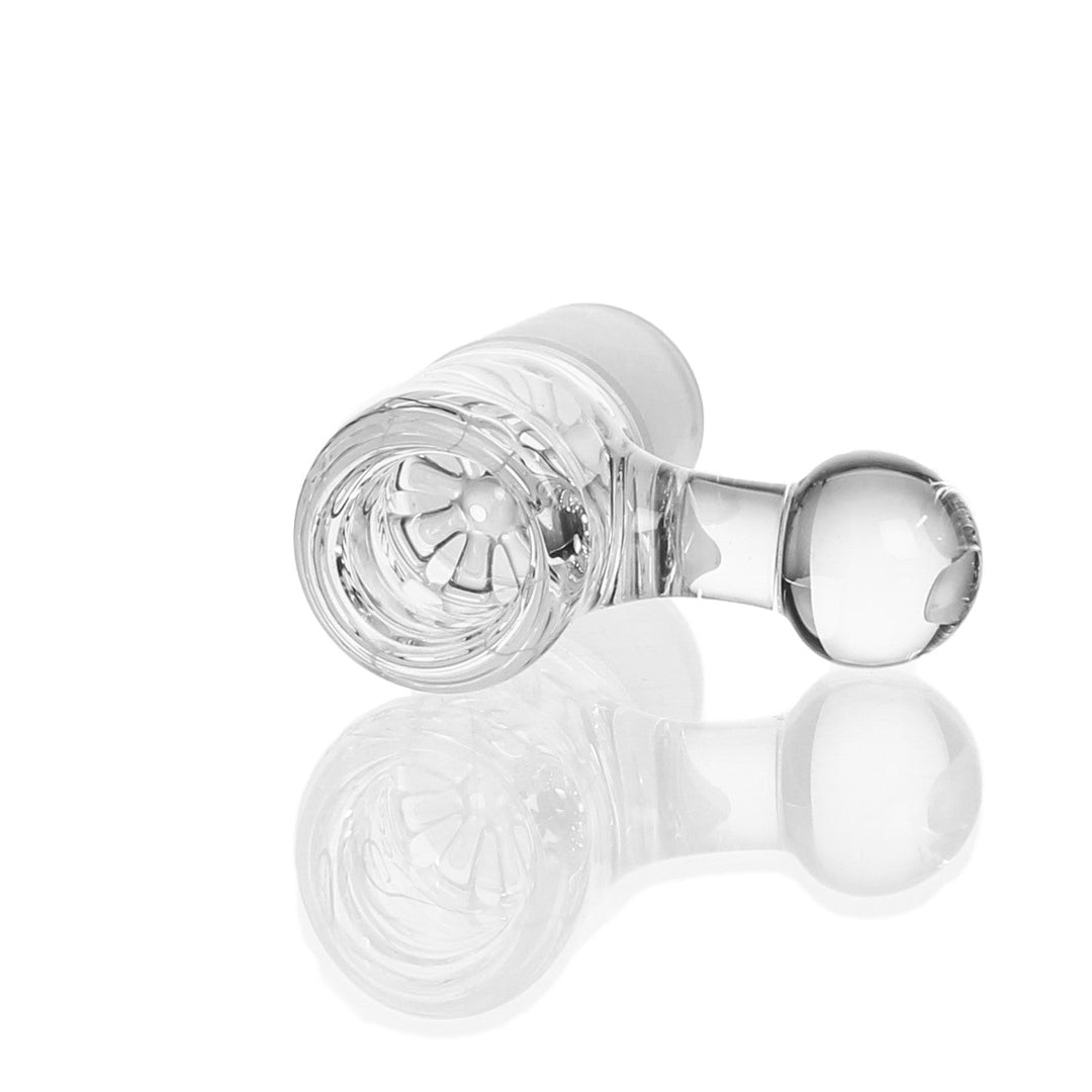 Leisure Glass 18mm Disc Screen Slide Clear — clear bowl slide with built-in disc screen, hero shot