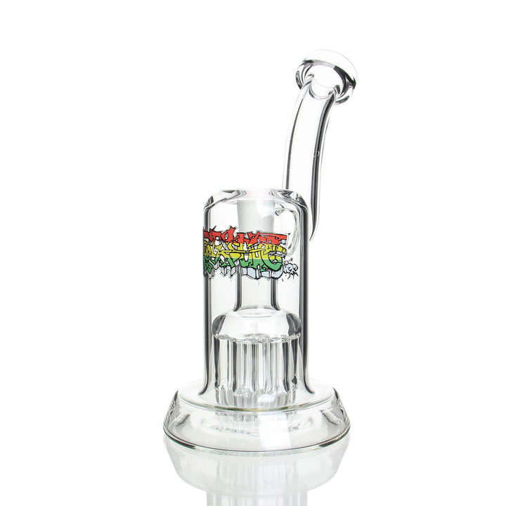 Leisure Glass 44 Mag Bubbler Rasta — 44 Magnum revolver-shaped bubbler in rasta colorway