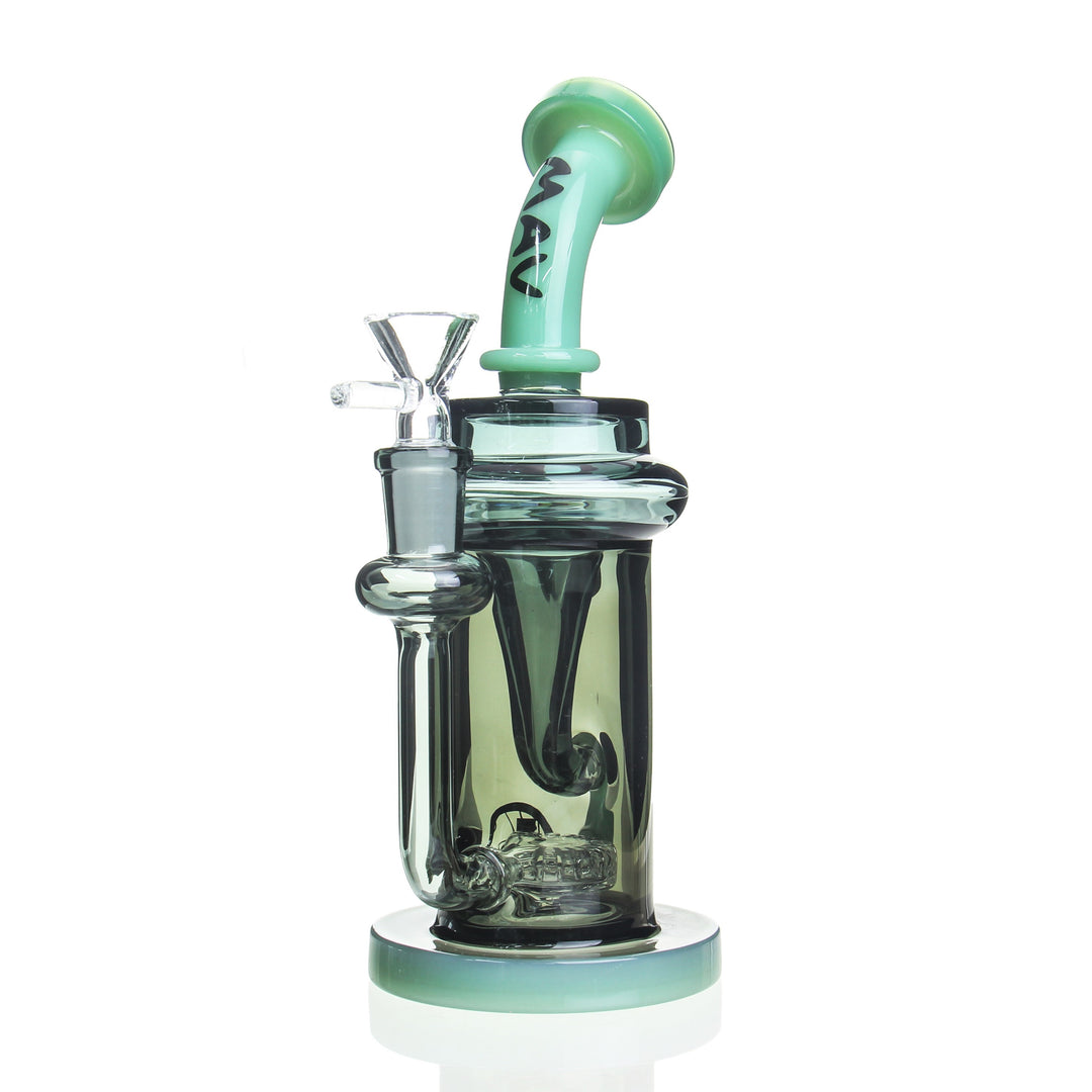 MAV Glass 9in Monterey Recycler Transparent Black — 9in Monterey-style recycler dab rig in transparent black