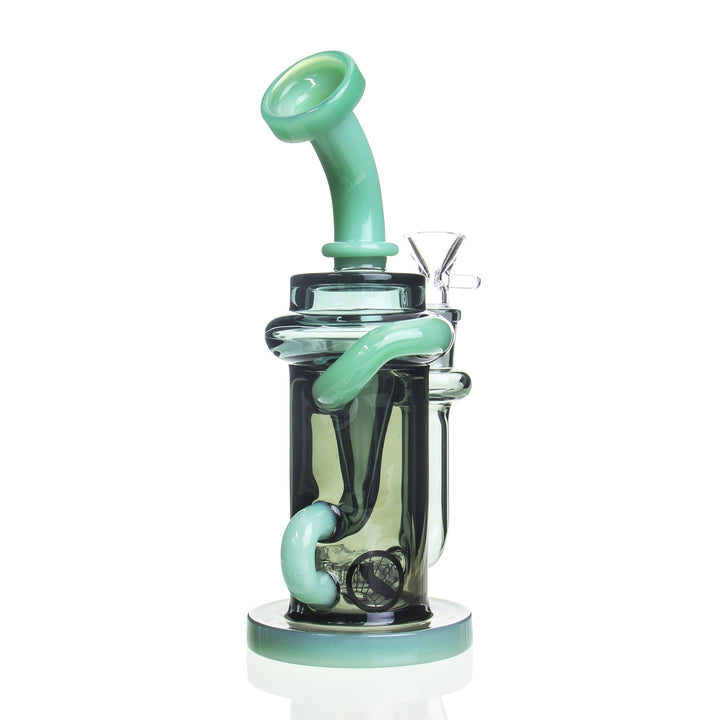 MAV Glass 9in Monterey Recycler Transparent Black — transparent black Monterey recycler from alternate angle