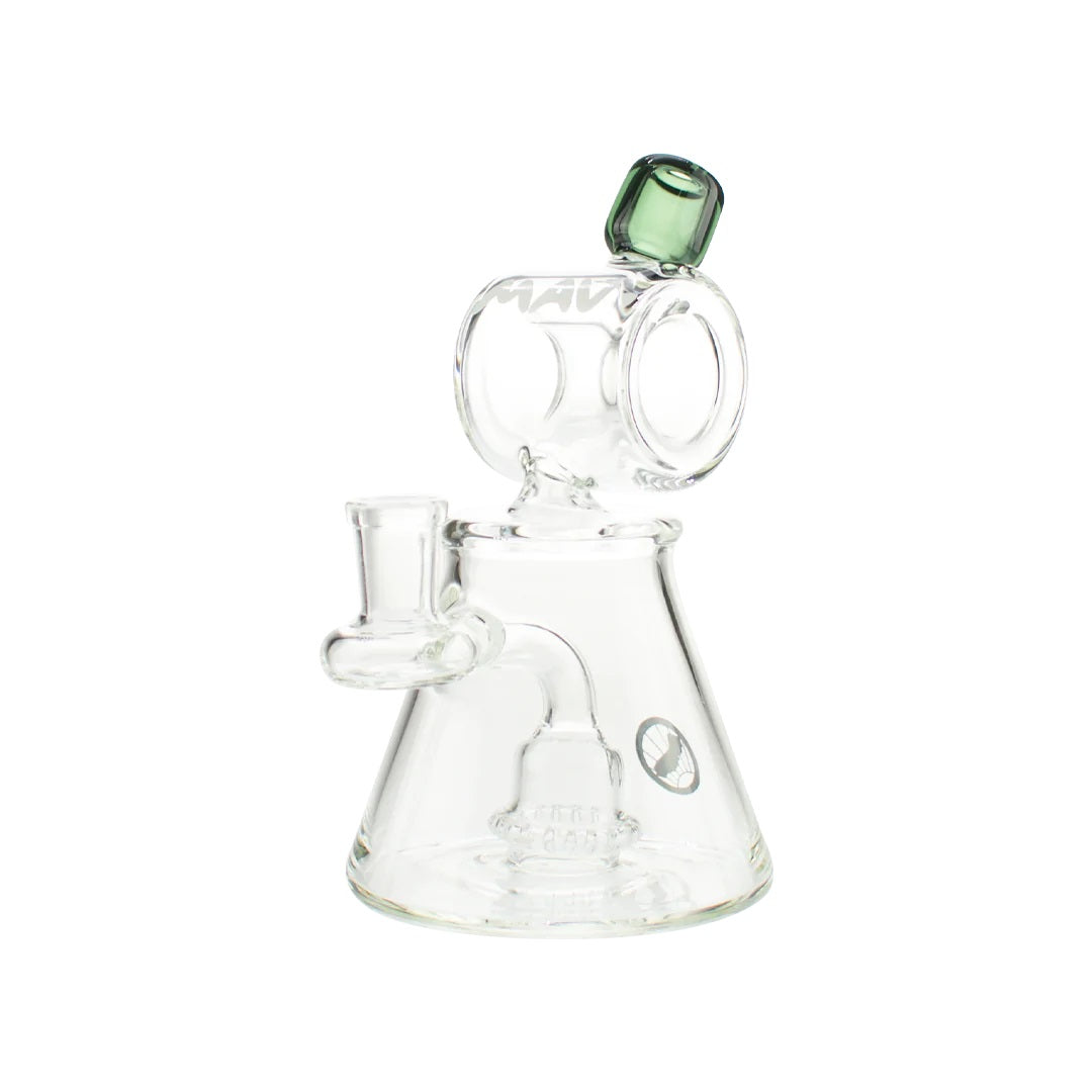 MAV Glass Barrel Top Pyramid Bubbler Black — pyramid base bubbler with barrel top, black accents