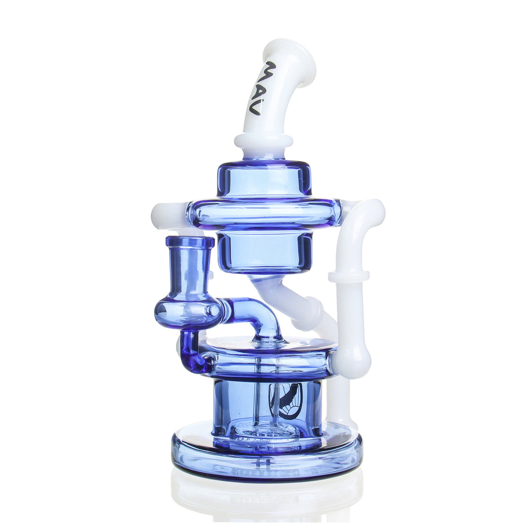 MAV Glass Dual Uptake Recycler Cobalt and White — dual-uptake recycler dab rig in cobalt and white colorway