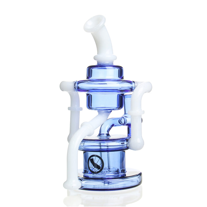 MAV Glass Dual Uptake Recycler Cobalt and White — cobalt and white dual uptake recycler from alternate angle