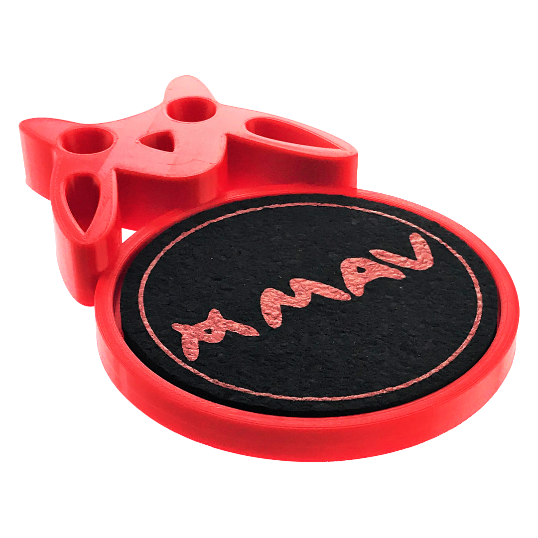 MAV Glass Red Bat Stand with Mood Mat — Cali Bear bat-shaped glass stand bundle with matching mood mat in red