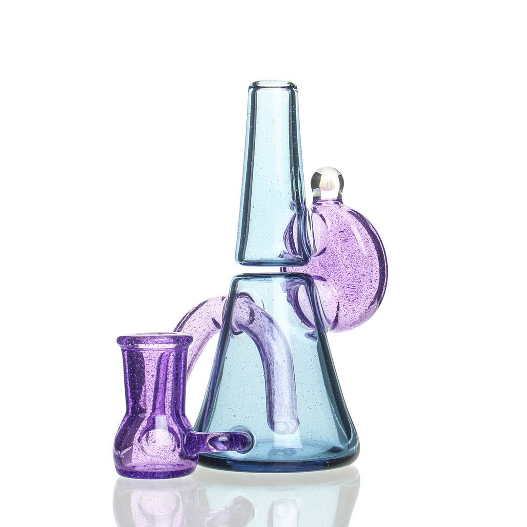 MeadeMade Glass Beldar Blue Stardust and Purple Lollipop — handblown Beldar dab rig in Blue Stardust and Purple Lollipop colorway