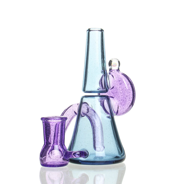 MeadeMade Glass Beldar Blue Stardust and Purple Lollipop — handblown Beldar dab rig in Blue Stardust and Purple Lollipop colorway