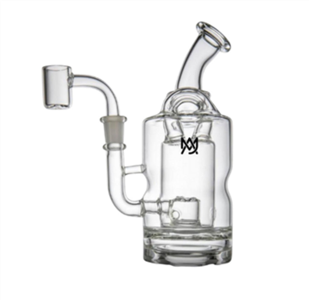 MJ Arsenal Turbine Mini Dab Rig — compact dual uptake recycler rig, side view
