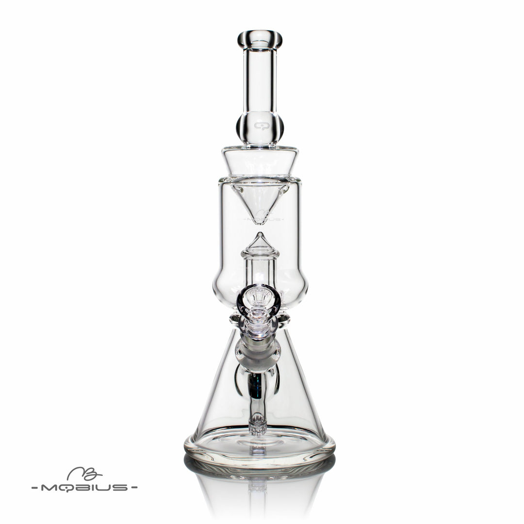 Mobius Glass 14ER beaker bong side view of base and joint