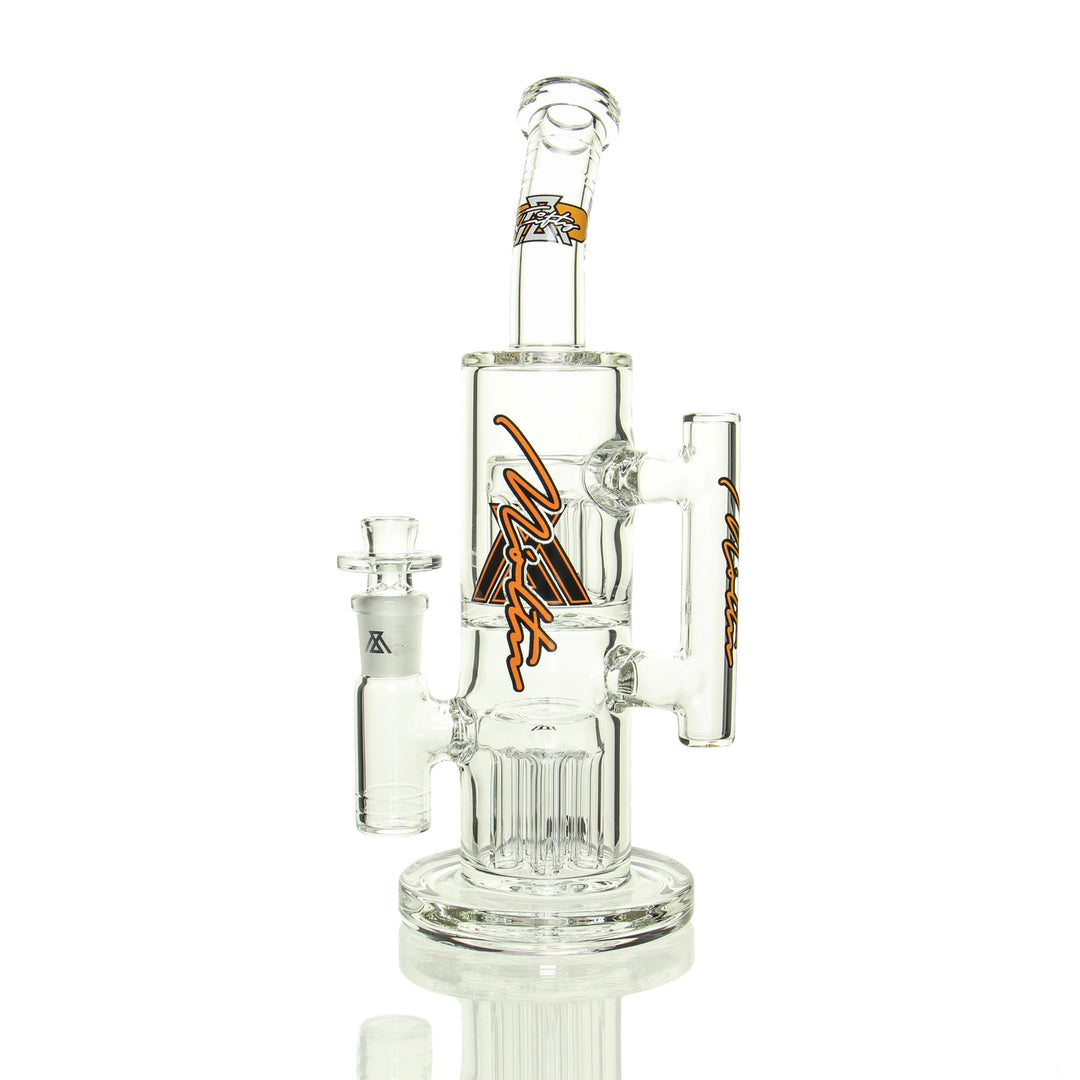 Moltn Glass 50mm Double Tree Perc Orange — modular 50mm water pipe with double tree percolators, hero shot