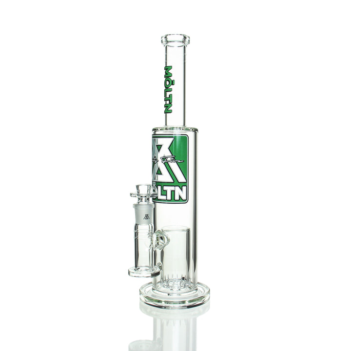 Moltn Glass 65mm Tall Single Can Perc Green — alternate angle showing percolator detail