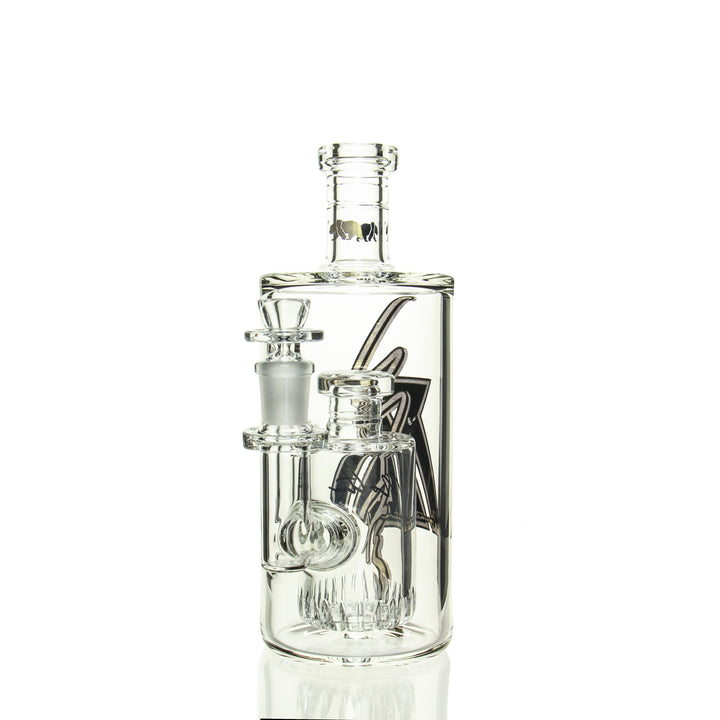 Moltn Glass 6in 80mm Signature Bottle Gold — bottle-style water pipe with gold signature label, hero shot