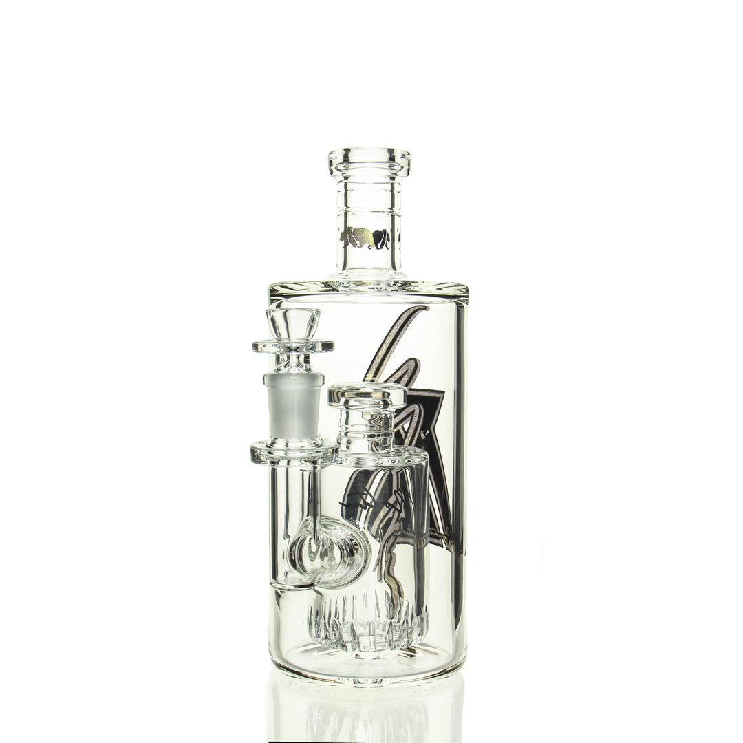 Moltn Glass 6in 80mm Signature Bottle Gold — bottle-style water pipe with gold signature label, hero shot
