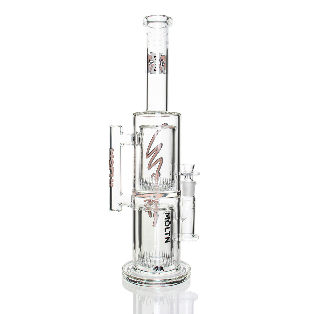 Moltn Glass 80mm Double Can Perc Orange — alternate angle showing percolator detail