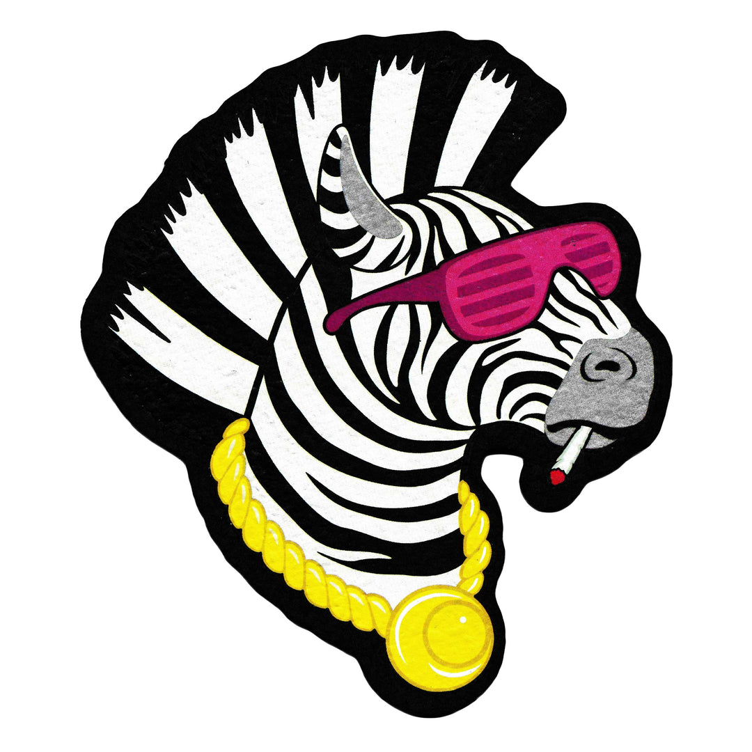 Moodmats Mike Biggs Chill Zebra — round artist-series dab mat with Mike Biggs Chill Zebra artwork
