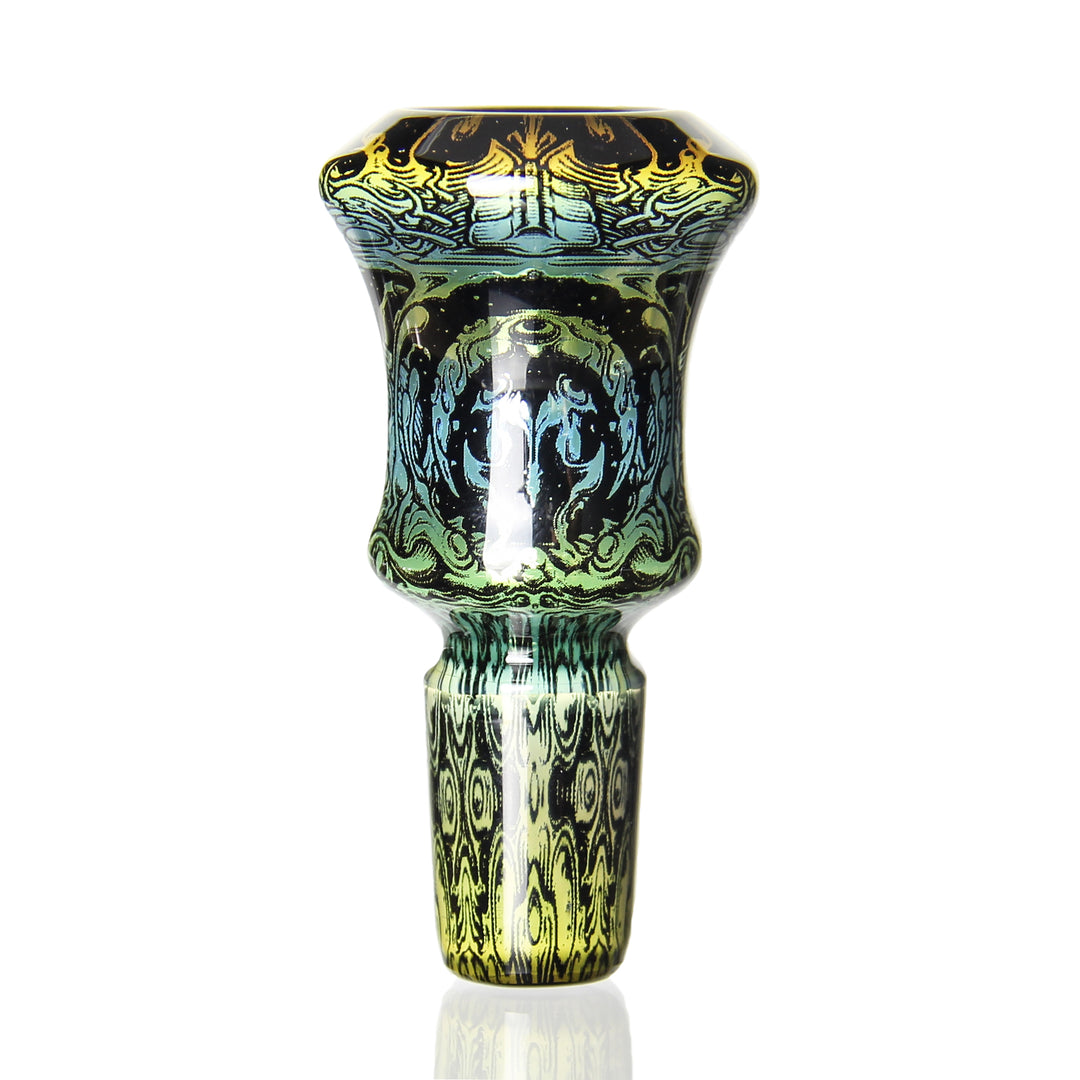 Mothership Glass 14mm Black Slide Starbrood — 14mm bowl slide in black with Starbrood etched artwork
